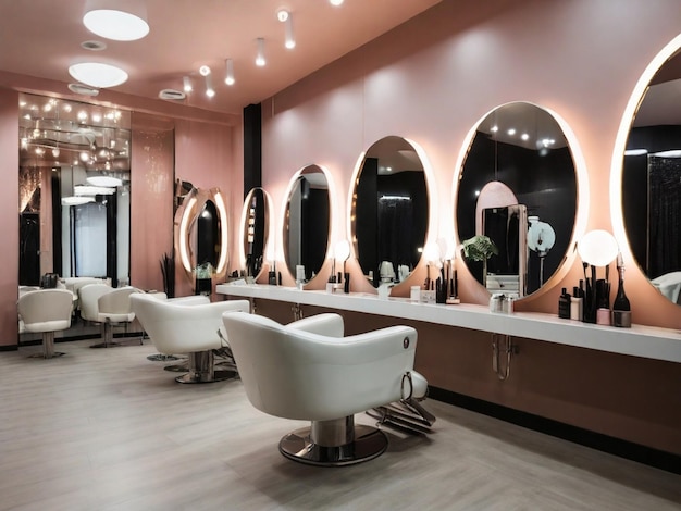 View inside of a modern salon showing mirrors