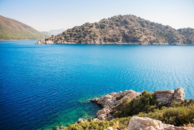 View of islands in Mediterranean Sea Marmaris Turkey