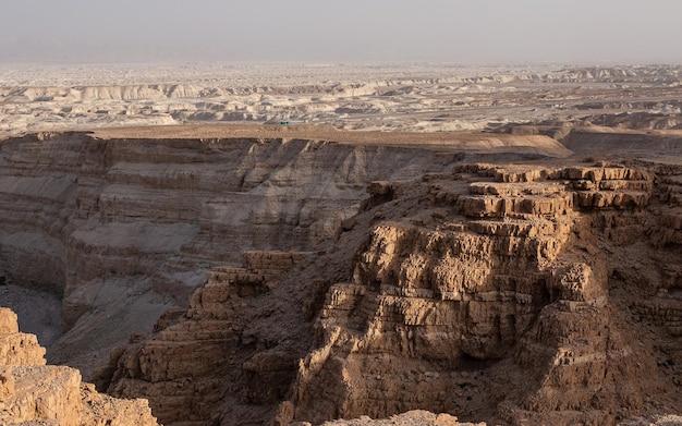 View of the Judean Desert landscape over the canyon