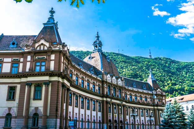 View of Justice Palace facade building which currently houses the Brasov Prefecture