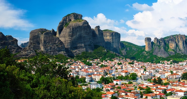 View of kalampaka village in famous greek in greece