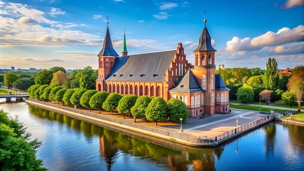 View of Konigsberg Cathedral Kafedralnyj sobor near Pergolya Pergola river in Kaliningrad Ka