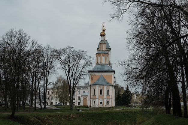 View of the Kremlin in Uglich in rainy weather