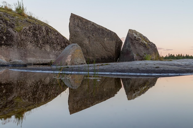 view of Ladoga skerries at sunset in the republic of karelia. High quality photo