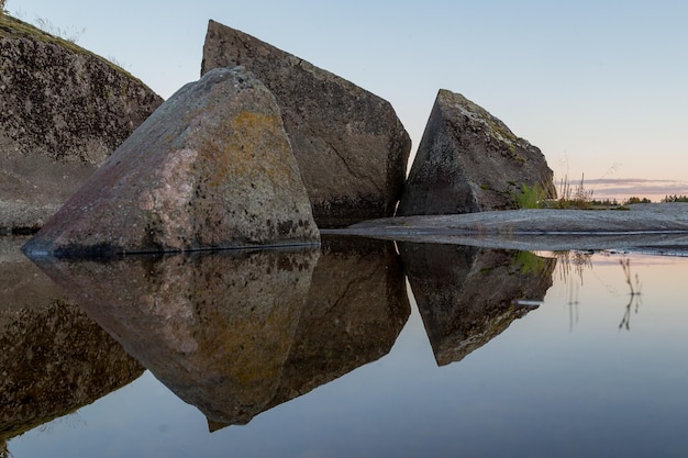 view of Ladoga skerries at sunset in the republic of karelia. High quality photo