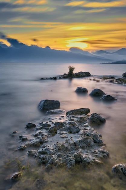 View of Lake Singkarak at sunset West Sumatra Indonesia