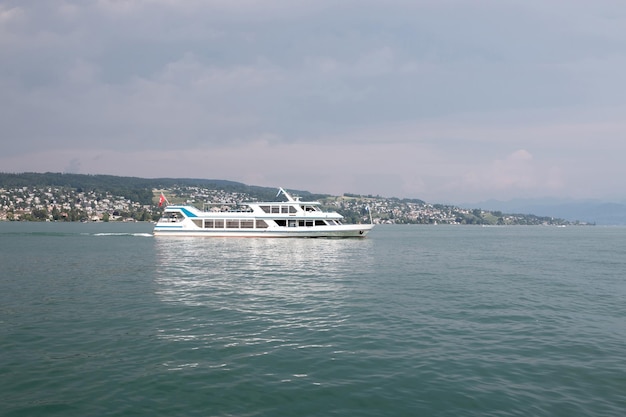 View on lake Zurich and mountains scenes, Zurich, Switzerland, Europe. Sunshine weather, blue color sky