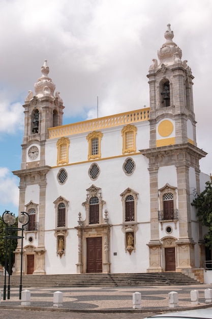 View of the landmark church of Carmo located in Faro, Portugal.