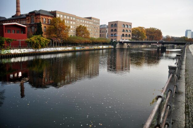 View landscape and cityscape of riverside of Spree river in autumn seasonal time with classical building at Berlin city on November 9 2016 in Berlin Germany