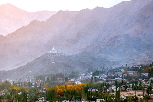 View of Landscape Shanti Stupa in Leh Ladakh ,India