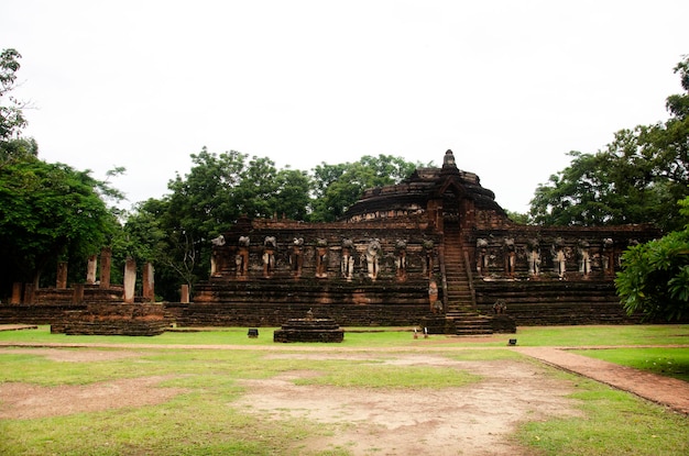 View landscape Wat Chang Rop or Wat Chang Rob in ancient building and ruins city of Kamphaeng Phet Historical Park is an archaeological site and Aranyik Area in Kamphaeng Phet Thailand