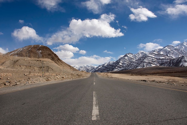 View landscape with Himalayas mountains and between journey Pangong Tso high grassland lake go to Leh Ladakh on Leh Manali and Srinagar Leh Highway while winter season in Jammu and Kashmir India