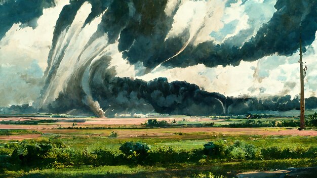 View of a large tornado majestic landscape background