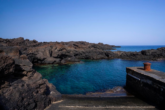 View of the lava beach of Linosa Called Mannarazza