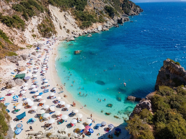 View of Lefkada island beach with blue ionian sea water Greece