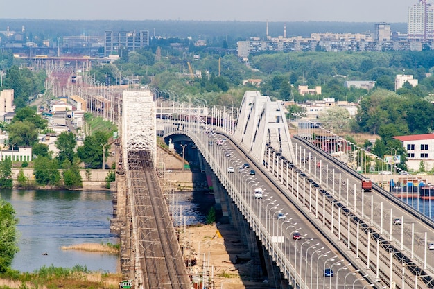 View of the left bank of Dnieper from a hill on the right bank Kyiv Ukraine