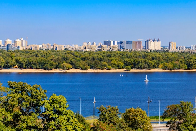 View of left bank of the Dnieper river in Kiev Ukraine