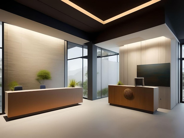 a view of a living room from the top of a staircase inside a modern apartment welllit 3d render