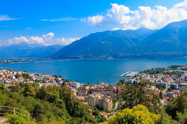 View of Locarno city and lake Maggiore in Switzerland