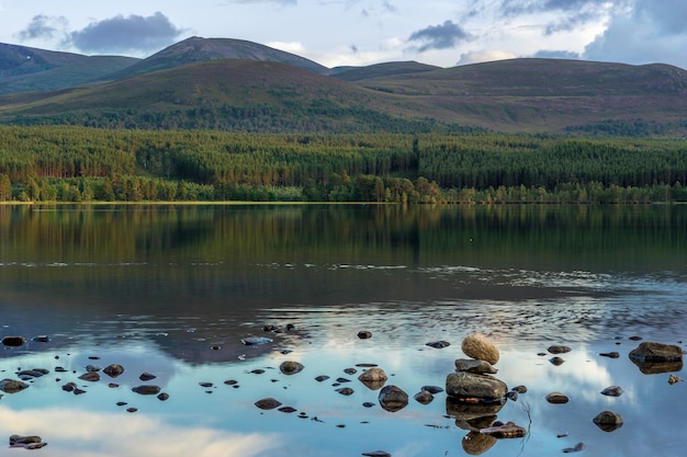 View of Loch Morlich at dusk