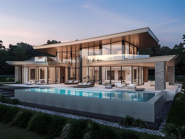 View of luxurious house with modern architectural design