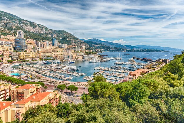 View over luxury yachts and apartments in Monte Carlo, Monaco