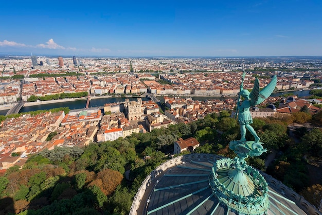 View of Lyon city from the top of notredamedefourviere basilica