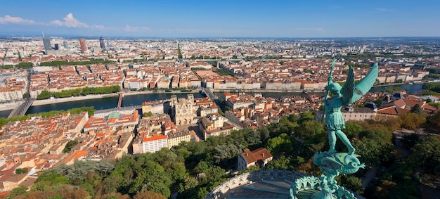 View of Lyon city from the top of notredamedefourviere basilica