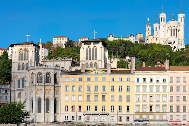 View of Lyon with basilica and cathedral, France