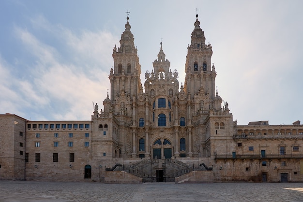 View of the main facade of the Cathedral of Santiago de Compostela.