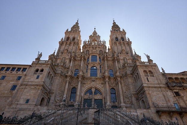 View of the main facade of the Cathedral of Santiago de Compostela.