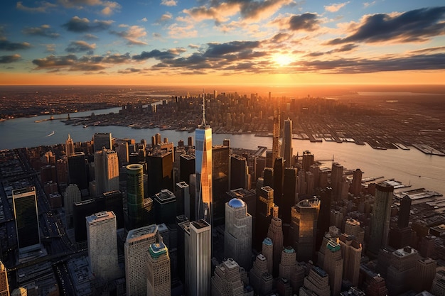 A view of the manhattan skyline from the empire state building.