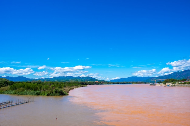 View of the Mekong River, Golden Triangle, located in Chiang Saen, Chiang Rai, Thailand.