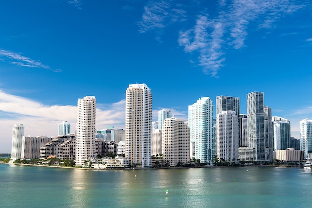 View of Miami downtown skyline at sunny and cloudy day with amazing architecture