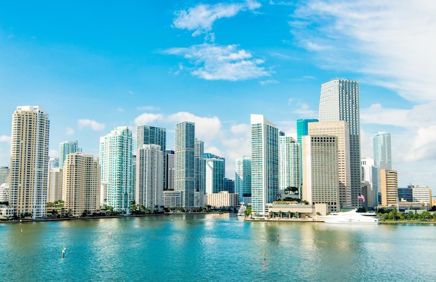 View of Miami downtown skyscrapers skyline at sunny and cloudy day with amazing architecture