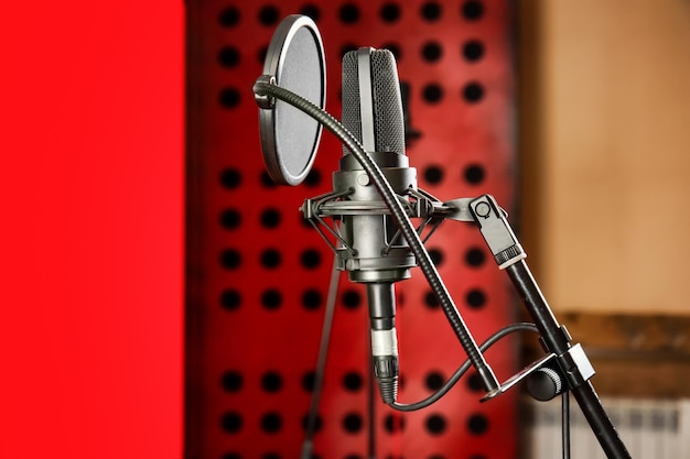 View of microphone in radio station