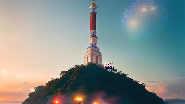 A view of the monument of the holy spirit in the evening.