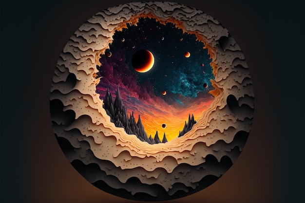 View of the moon through a hole in the sky generative ai