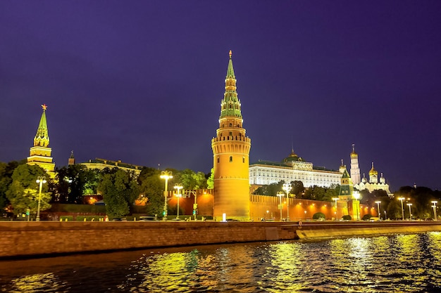 View of the Moscow Kremlin and Moskva River at night Russia