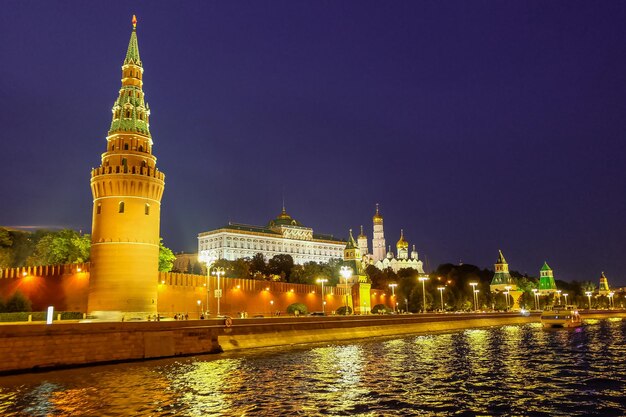 View of the Moscow Kremlin and Moskva River at night Russia