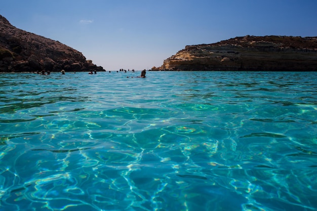 View of the most famous sea place of Lampedusa Spiaggia dei conigli