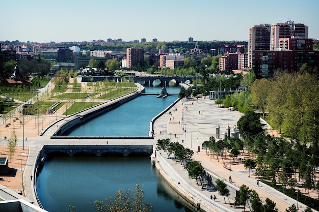 View of the most popular river and park in Madrid city