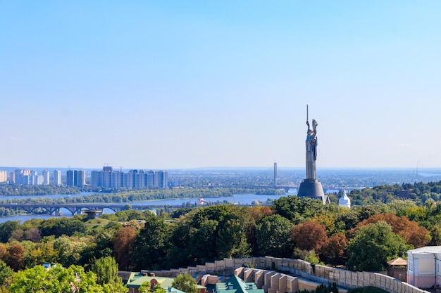 View of Motherland Monument and the Dnieper river in Kiev Ukraine Kiev cityscape