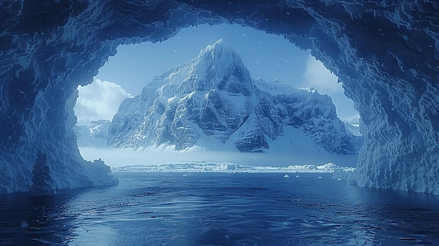 view mountain covered with snow seen from tunnel