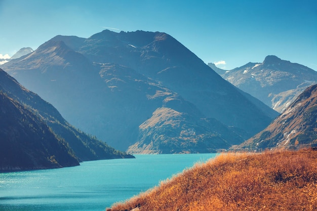 View of a mountain lake in autumn Austria Europe