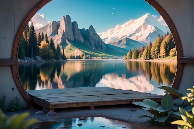 A view of a mountain landscape from a bridge