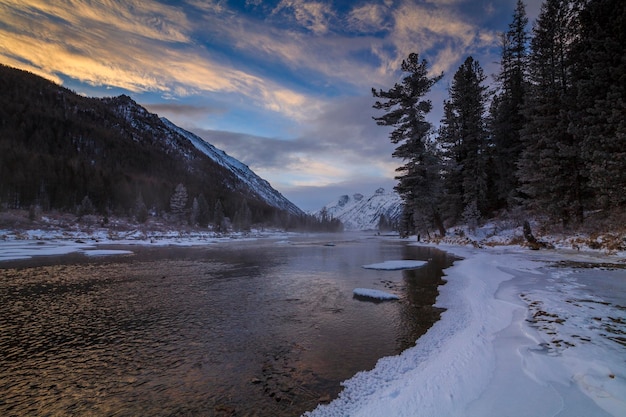 View of the mountain landscape in winter