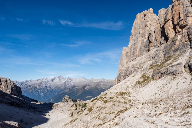 View of the mountain peaks Brenta Dolomites Trentino Italy