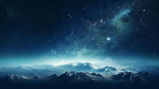 A view of a mountain range with a star filled sky