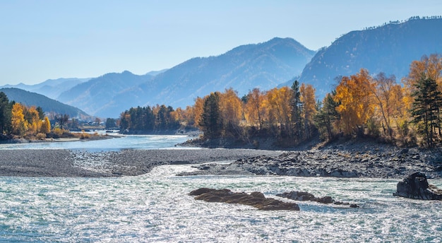 View of a mountain river in autumn